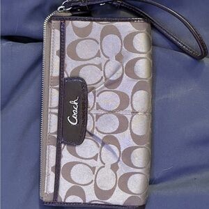 Coach Signature Tan and Brown Wristlet